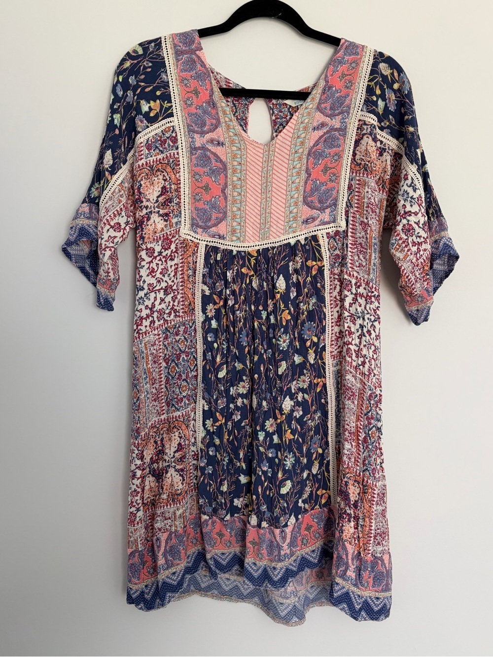 Sundance Boho Patchwork Floral Tunic Dress Small Cottagecore Festival